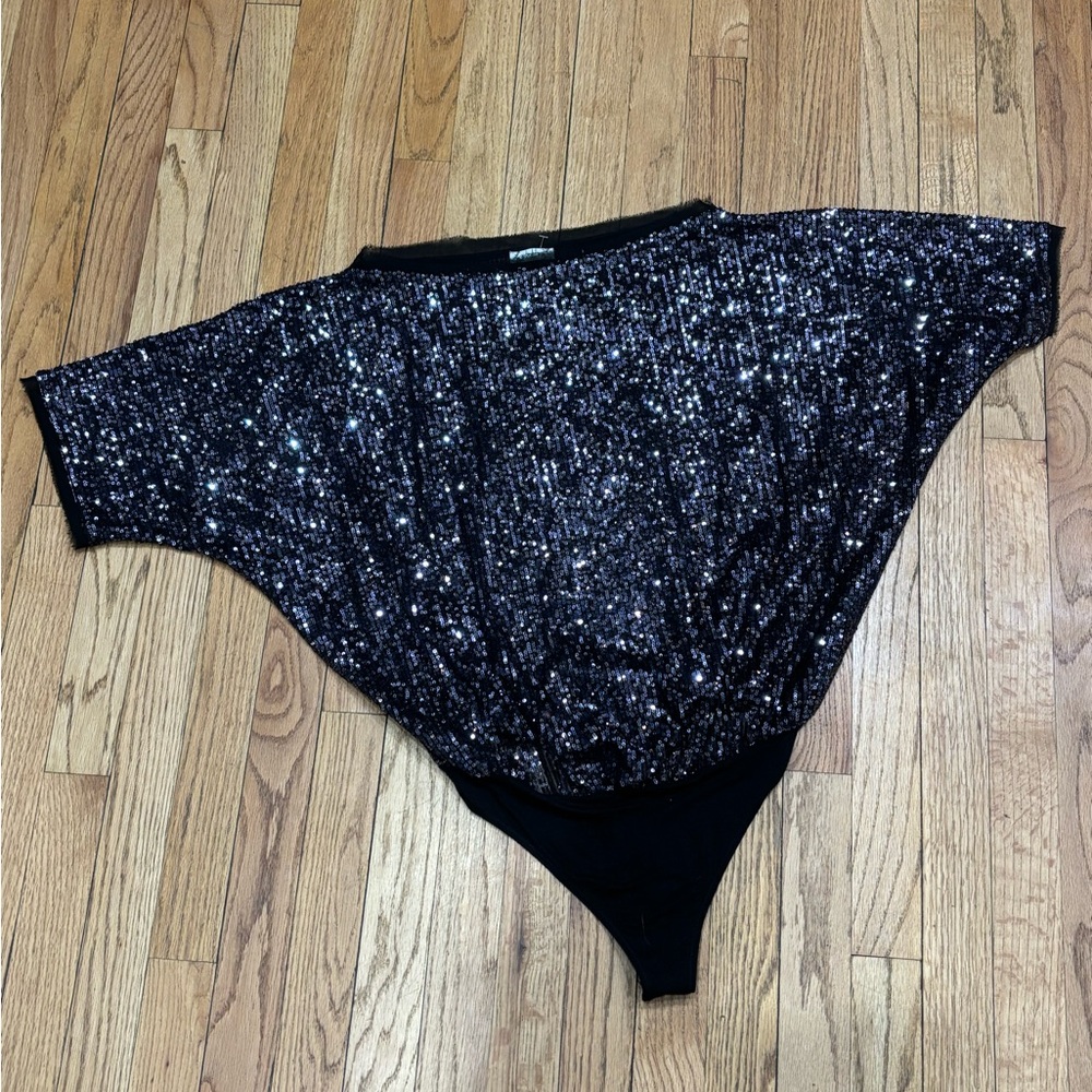 Free People for Anthropologie Supershine black sequin bodysuit S